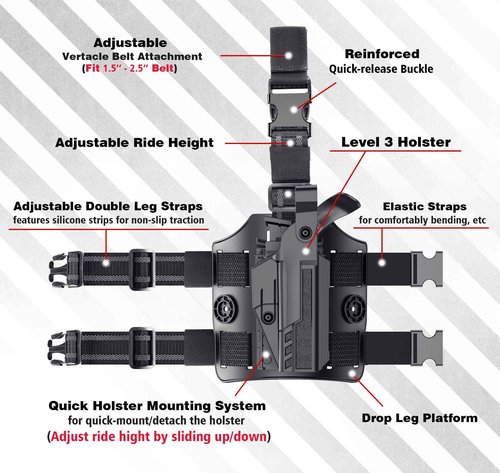 Drop Leg G19 Level 3 Retention Duty Holster for Gen 1-5 Glock 19/17, Glock 23/32(Not for Gen 5), Glock 45/44/19X, Law Enforcement Duty Belt Gun Holster, Adjustable Retention Tactical Thigh Holster