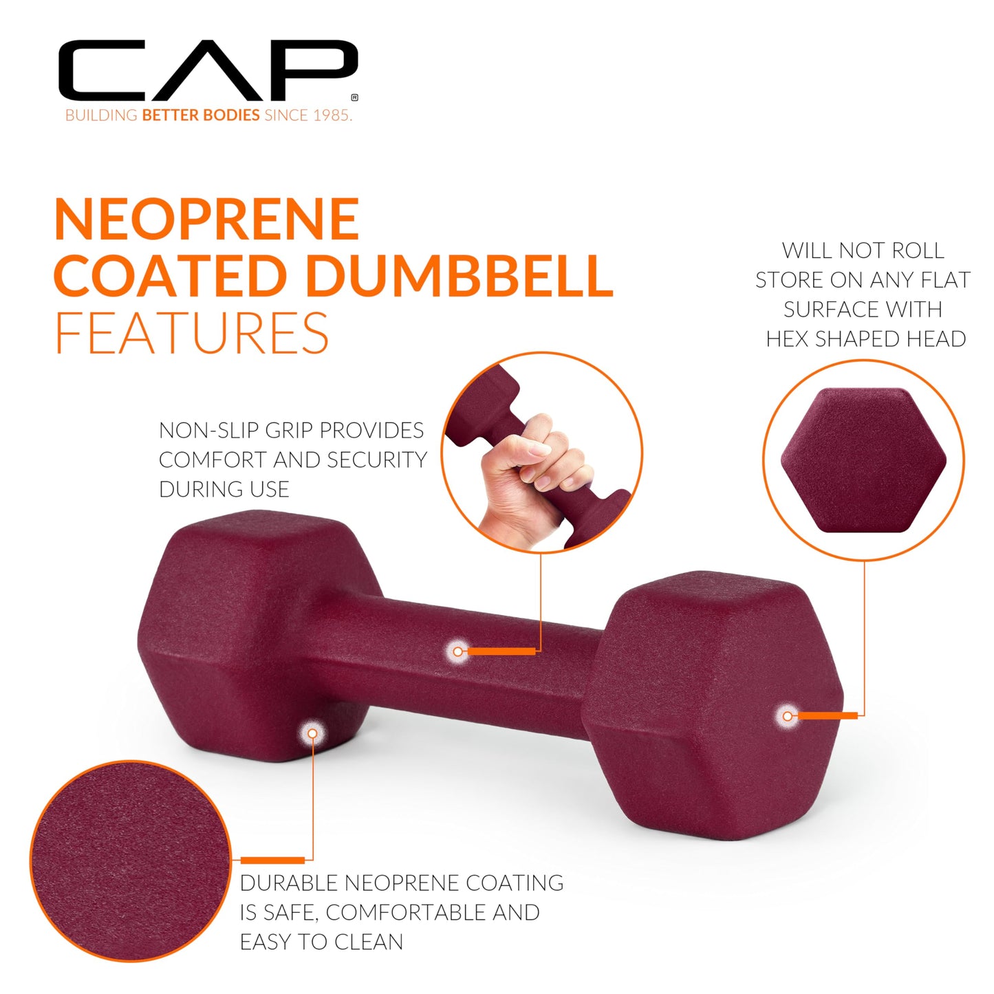 CAP Barbell Neoprene Dumbbell Weights, 4 lb Pair, Cranberry
