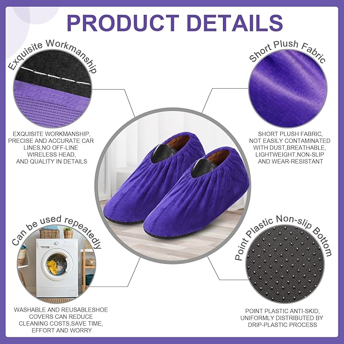 JaGely 11 Pairs Reusable Non Slip Cloth Shoe Covers Washable Thickened Boot Shoe Covers for Indoors and Households(Purple)