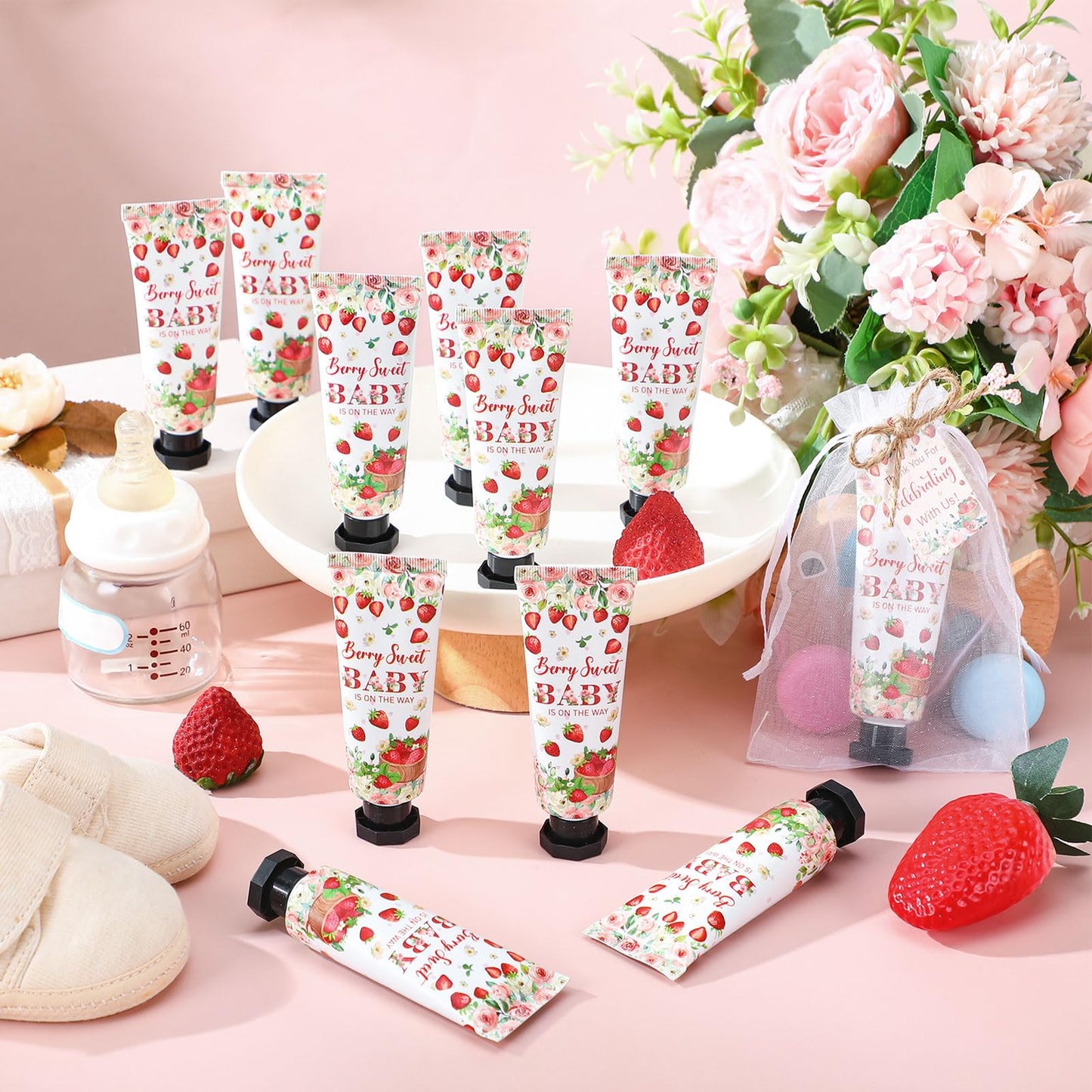 Dansib 48 Sets Strawberry Hand Cream Gifts Baby Shower Party Hand Cream Favors for Guests Berry Sweet Baby Is on the Way Gift Bu