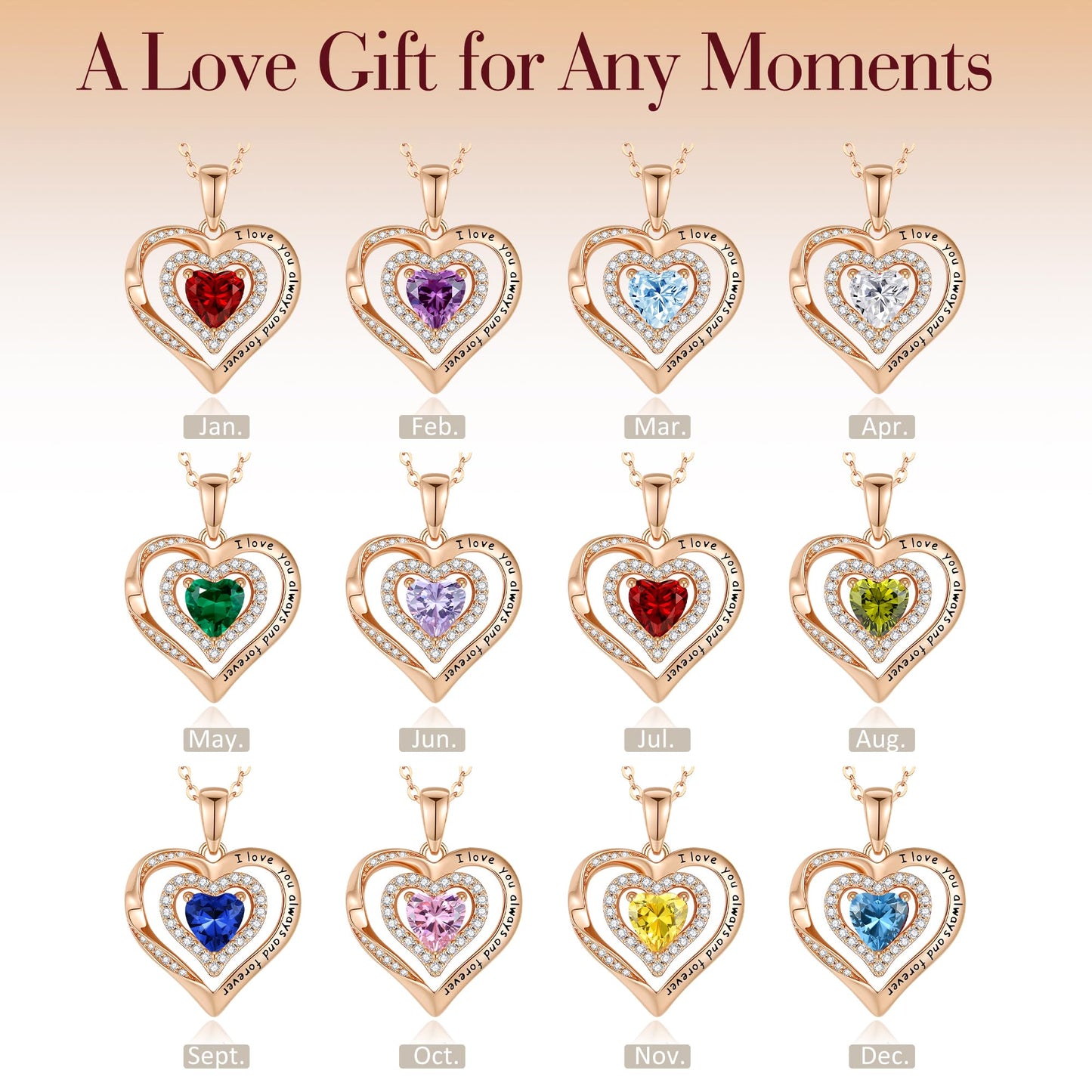 Lomantise Christmas Gifts for Wife Rose Gold Heart Birthstone Necklaces for Women S925 Sterling Silver Fine Jewelry Pendant Necklace Anniversary Birthday Gift for Mom Her Grandma Sister