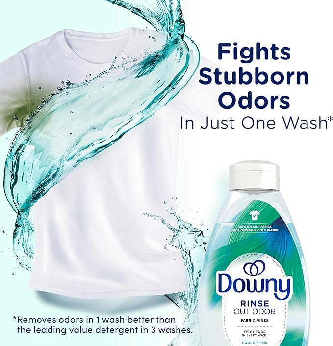 Downy Rinse Laundry Odor Remover, Cool Cotton Scent, Fabric Softener and Laundry Odor Removal Rinse, Fights Odors at the Source, HE Compatible, 48 Fl Oz