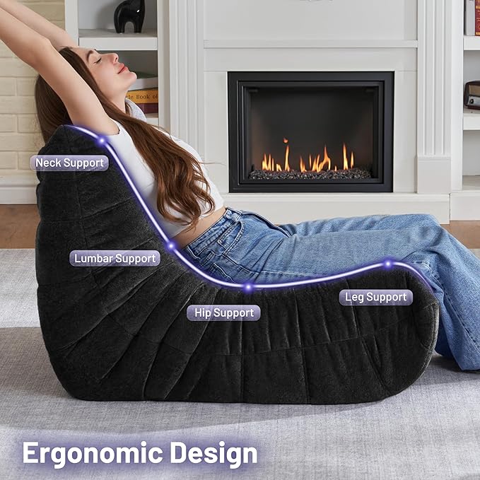 HABUTWAY Bean Bag Chair, Giant Bean Bag Chairs for Adults, Bean Bag Sofa with Filler Faux Fur, Memory Foam Bean Bag Couches Fireside Lazy Sofa for Living Room, Bedroom, Office (Black)