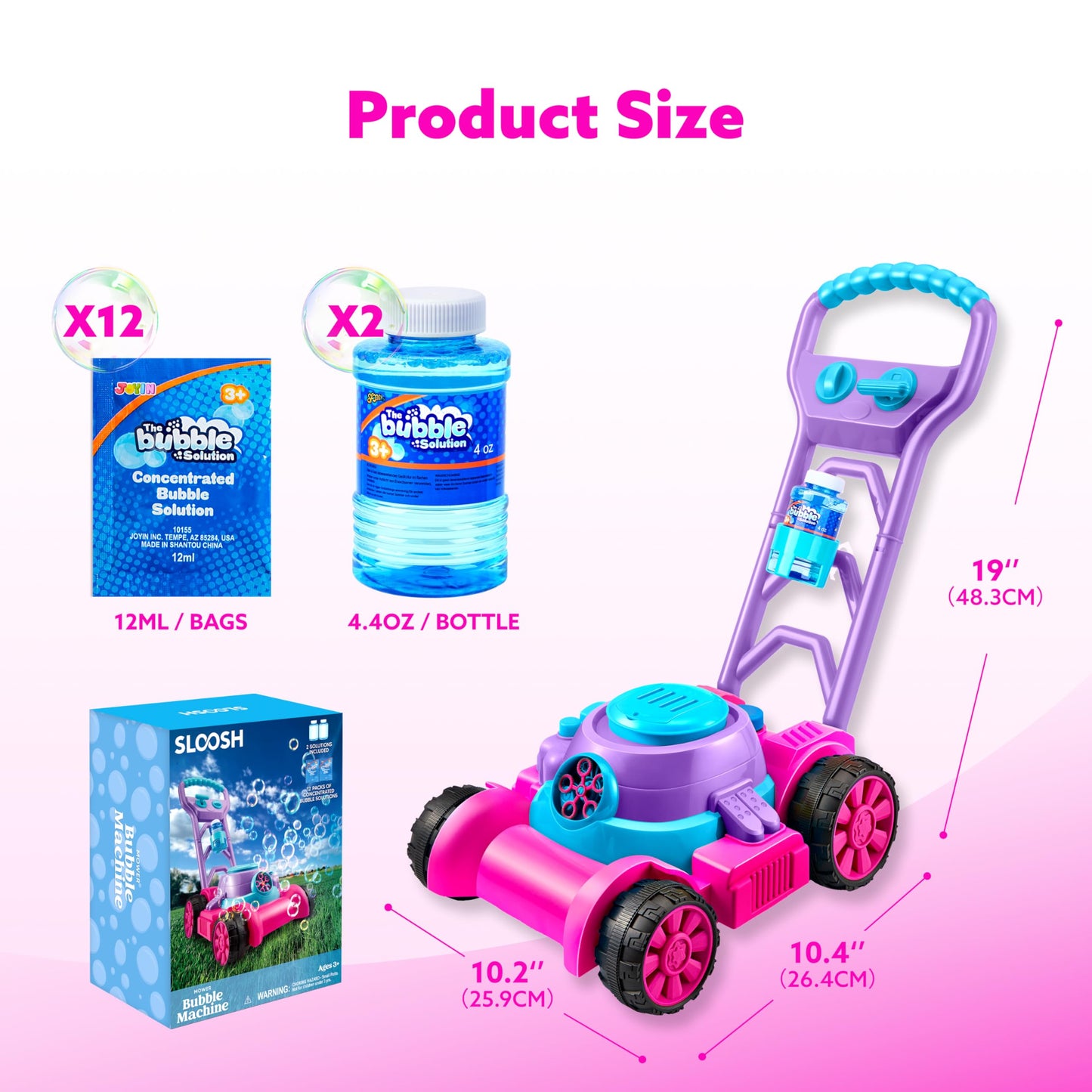 SLOOSH Bubble Lawn Mower Toddler Toys - Kids Bubble Machine Summer Outdoor Push Toy Games, Backyard Garden Outside Play Toddlers Preschool Boys Girls Birthday Gifts (Pink)