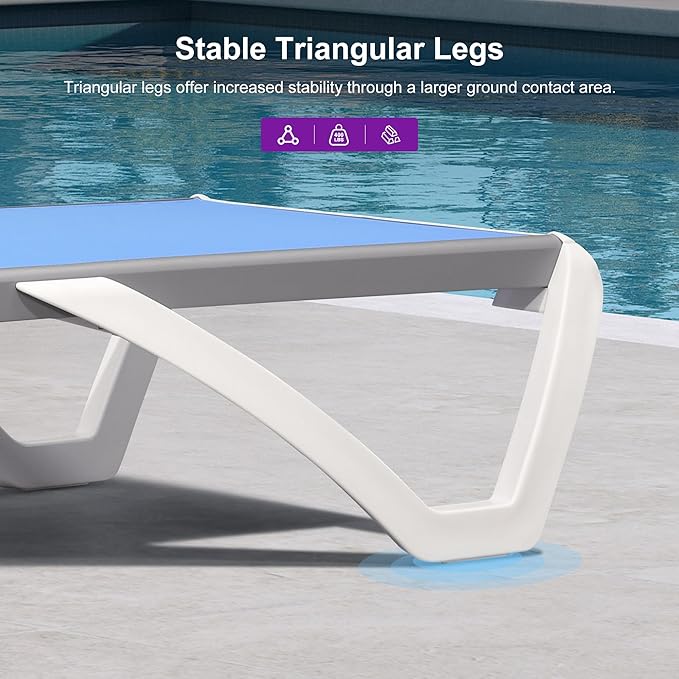 PURPLE LEAF Patio Chaise Lounge Chair Set of 3 Outside Aluminum Plastic Stackable Tanning Chairs for Pool Sunbathing Beach Deck Outdoor Lounger, Royal Blue