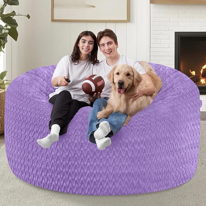 5FT Bean Bag Chair,Giant Bean Bag Chairs for Adults,Big Bean Bags with Memory Foam Filled, Large Beanbag Chairs with Chevron Plush Cover-Purple