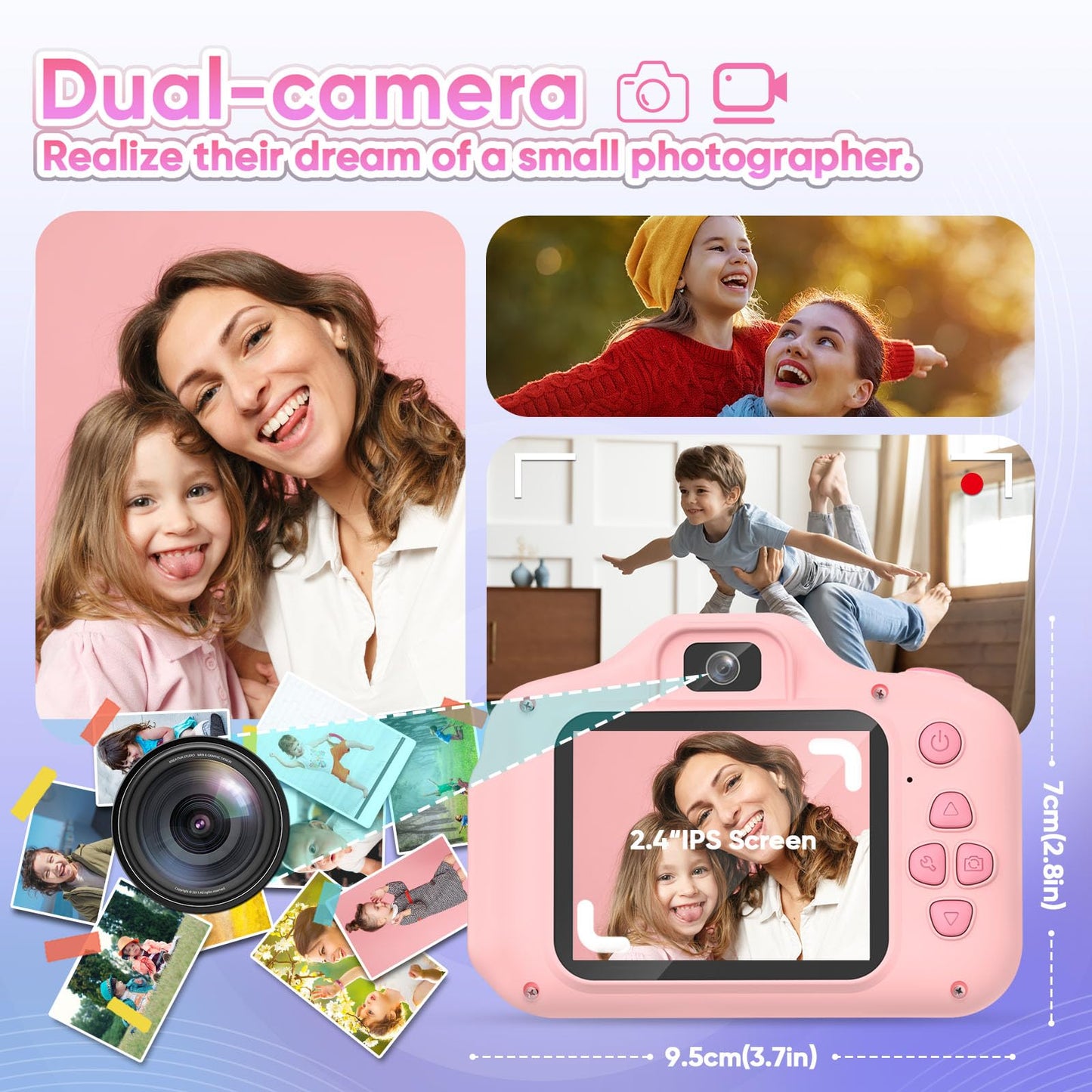 Seckton Upgrade Kids Selfie Camera, Birthday Gifts for 5 6 7 8 9 10 Year Old Girls, HD Digital Cameras for Kids with Flash, 2.4" Portable Camera Toys for 3-12 Year Old Girls-Pink