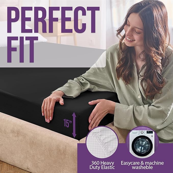 Earth Grounding Sheets California Size with 12% Silver Fiber & 4% Silk & 84% Cotton - Black - SGS Quality Certified Grounded Well Bed Sheet - Conductive Fitted Sheet for Better Sleep