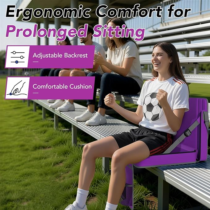 janiry Stadium Seats with Back Support 2PACKS Adjustable Bleacher Chairs with Back and Cushion Bleacher Seat with Cup Holder, Carry Handle & Shoulder Strap for Outdoor Sports Events, Picnics, Beaches
