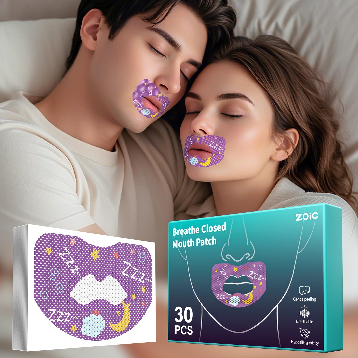 30pcs Mouth Breathing Correction Patch, Children's Closed Mouth Patch, Adult Anti-snoring, Closed Mouth Patch, Improve Mouth Breathing Facial Problems (Large（16 years and over）)
