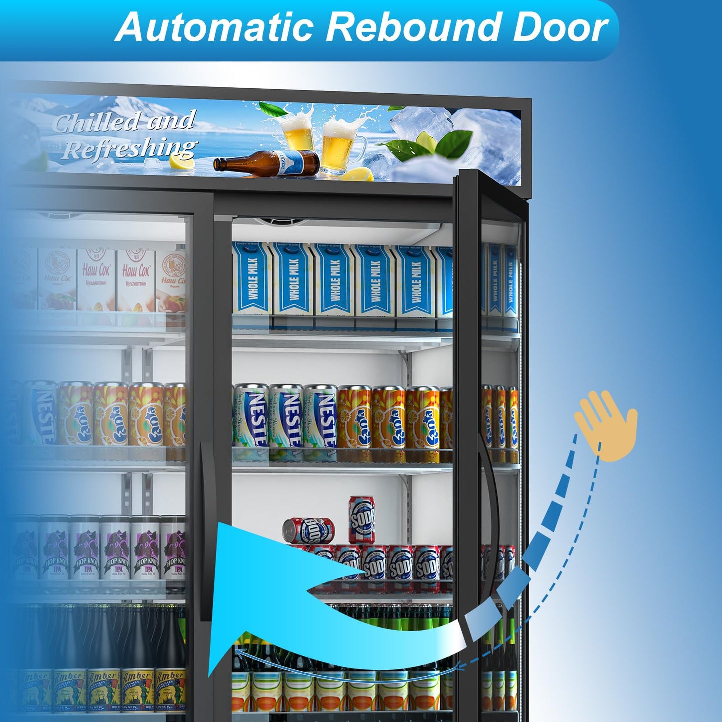 Commercial Beverage Refrigerator with 2 Glass Door, 41.3 Cu.Ft Display Fridge Beverage Cooler with Customizable Lightbox Adjustable Shelves, Drink Fridge Merchandiser for Restaurant Shop, Black