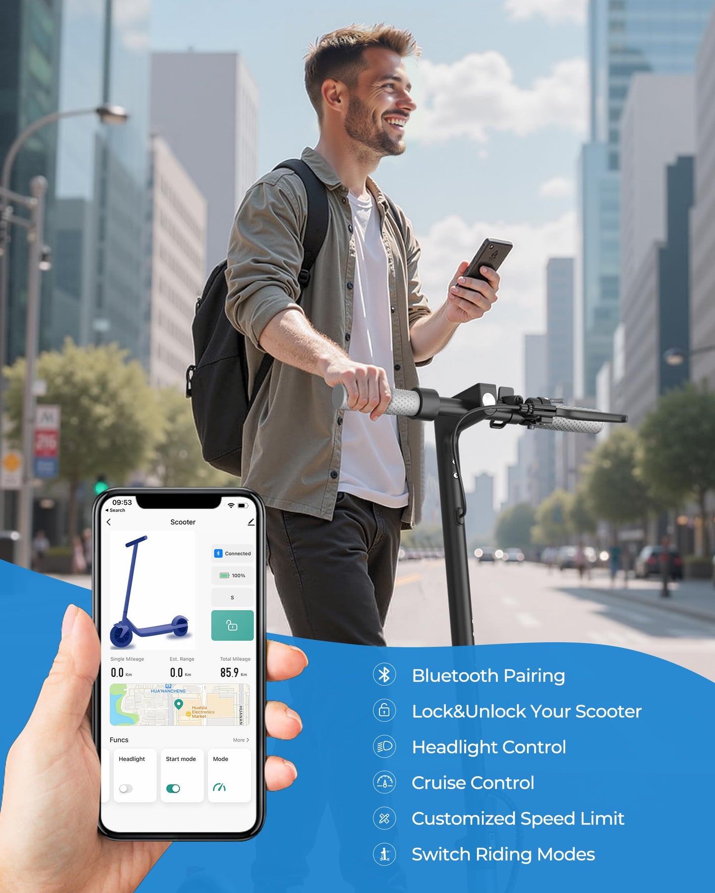 Electric Scooter with Seat, 500W Motor, 10" Solid Tires Electric Scooters for Adults & Teens, MAX 22Mph, 22 Miles Long Range, Folding E-Scooter with Dual Suspension and Braking System