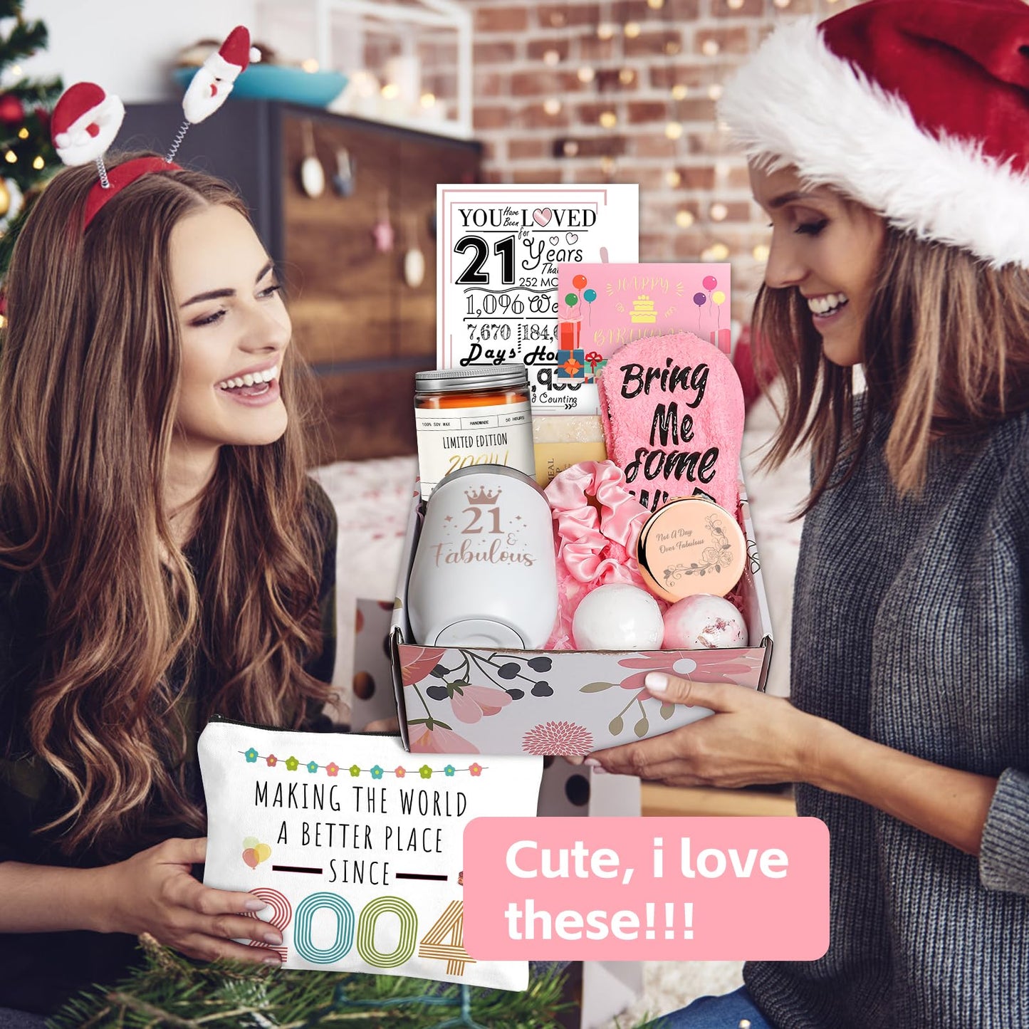 iAOVUEBY 21st Birthday Gifts for Her Women, Happy 21 Year Old Gift for Women Her, 21st Bday Baskets for Daughter Sister Friend, Gift for Female Born in 2004, 21 Fabulous