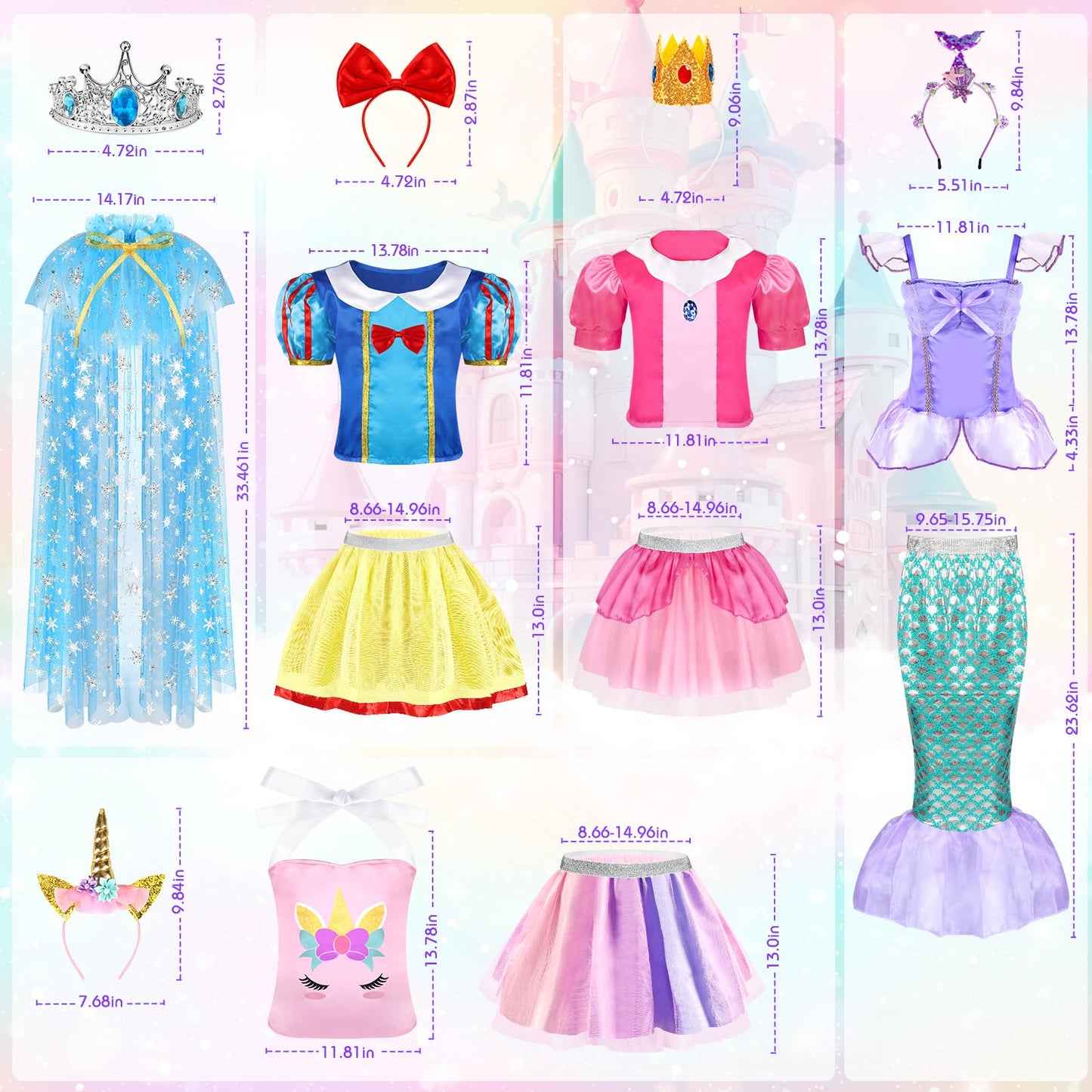 EULRGAUS Princess Dress Up, Dress Up Clothes for Girls 3-6, Cosplay Princess Costume Gift Set with Princess Dresses and Princess Toys, Pretend Play Toddler Girl Toys, Halloween Christmas Birthday Gift