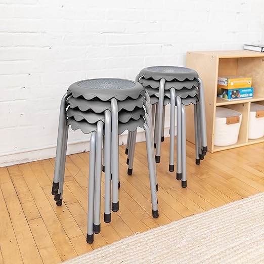 ECR4Kids Daisy Stackable Stool Set, Flexible Seating, Grey, 8-Piece