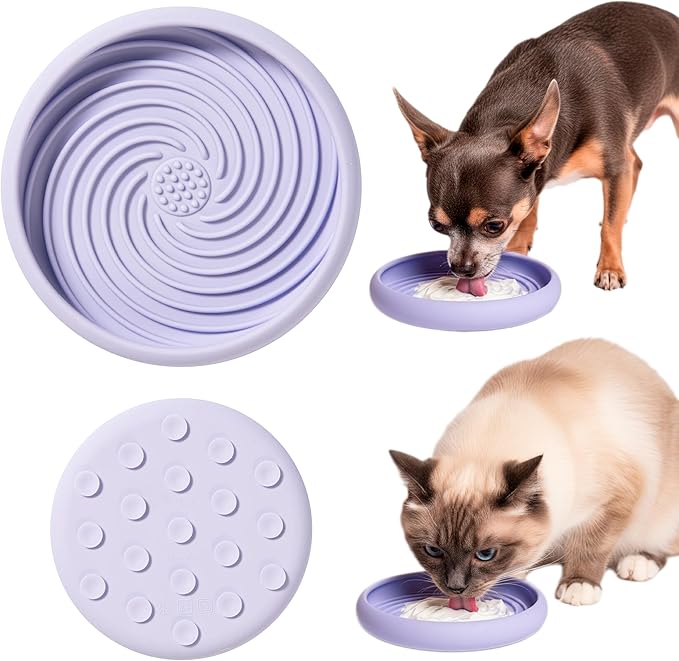 Awoo Lick Dish Silicone Dog & Cat Lick Mat & Slow Feeder with Suction Cups, Non-Slip, Dishwasher Safe, Extend Mealtime, Reduce Anxiety (Periwinkle)
