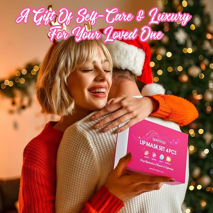 4 Pack Lip Mask Set, Lip Sleeping Mask Hydrating Repair for Chapped, Dry Lips - Berry, Grape, Mint, Vanilla Flavors, Overnight Lip Mask with Vitamin C & Shea Butter