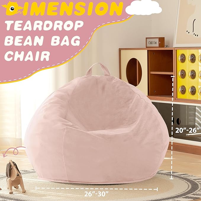 HABUTWAY 2FT Bean Bag Chair, 2' Beanbags Small Bean Bag Chairs with Filling, Teardrop Bean Bag Chair Luxurious Velvet Ultra Soft Fur with Removable Cover (Pink)