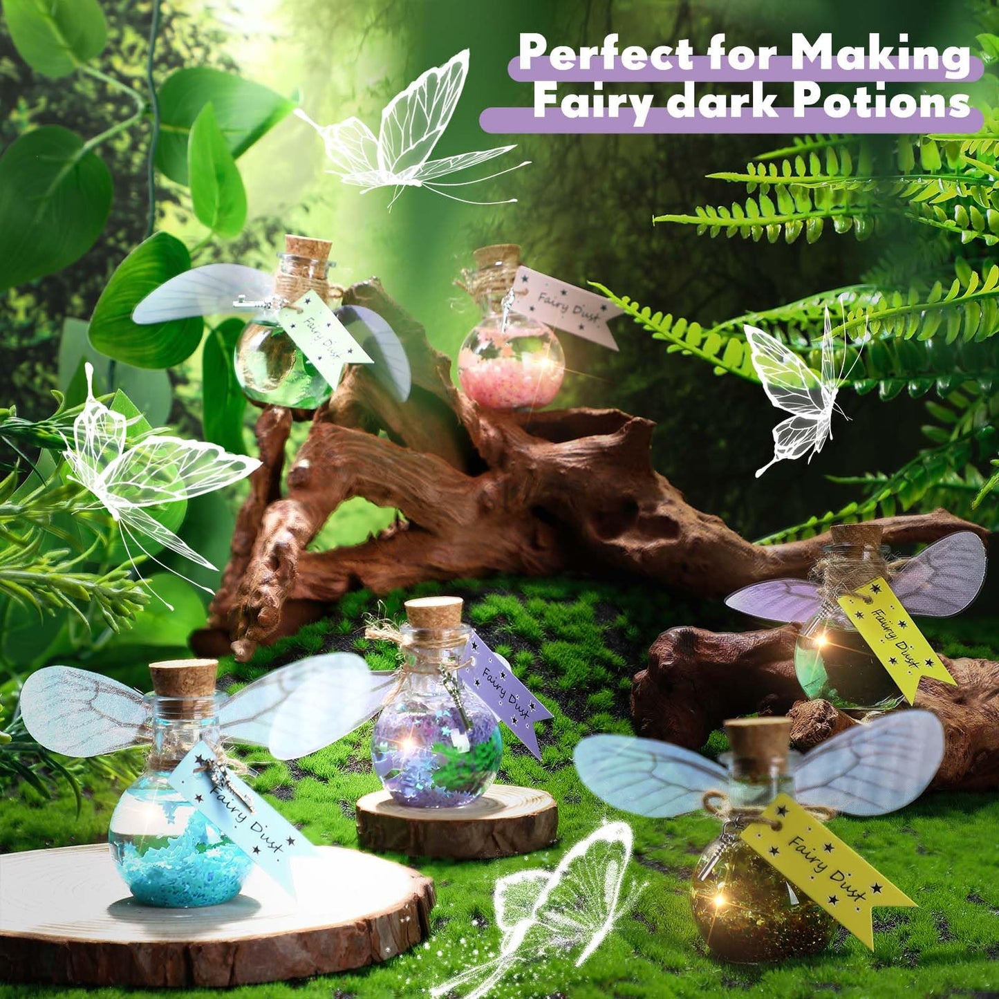 Jinei 262 Pieces Mystery Potion Craft Kit with 36 Magic Witch Potion Bottles Fairy Wing DIY Magic Fairy Bottle Set for Christmas Decorations Birthday Creative Gift Filling Supplies