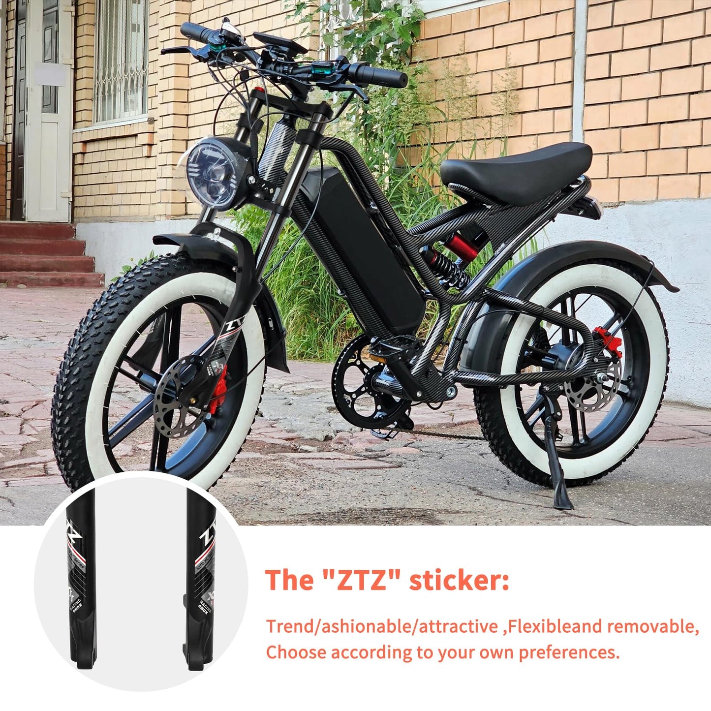 ZTZ 20 * 4.0 inch Fat Tire Oil Spring Suspension Fork - 180mm Travel, 135mm Spacing Hub, 9mm QR, Double Crown Shock Front Fork, Fit for Fat Snow Beach Ebikes