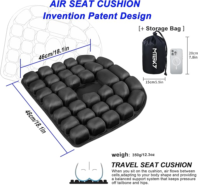 MTGKY Travel Seat Cushion,Airplane seat Cushion for Long Flight,Portable & Adjustable,Inflatable Cushion for Wheelchair, Travel,Driving,Office Work