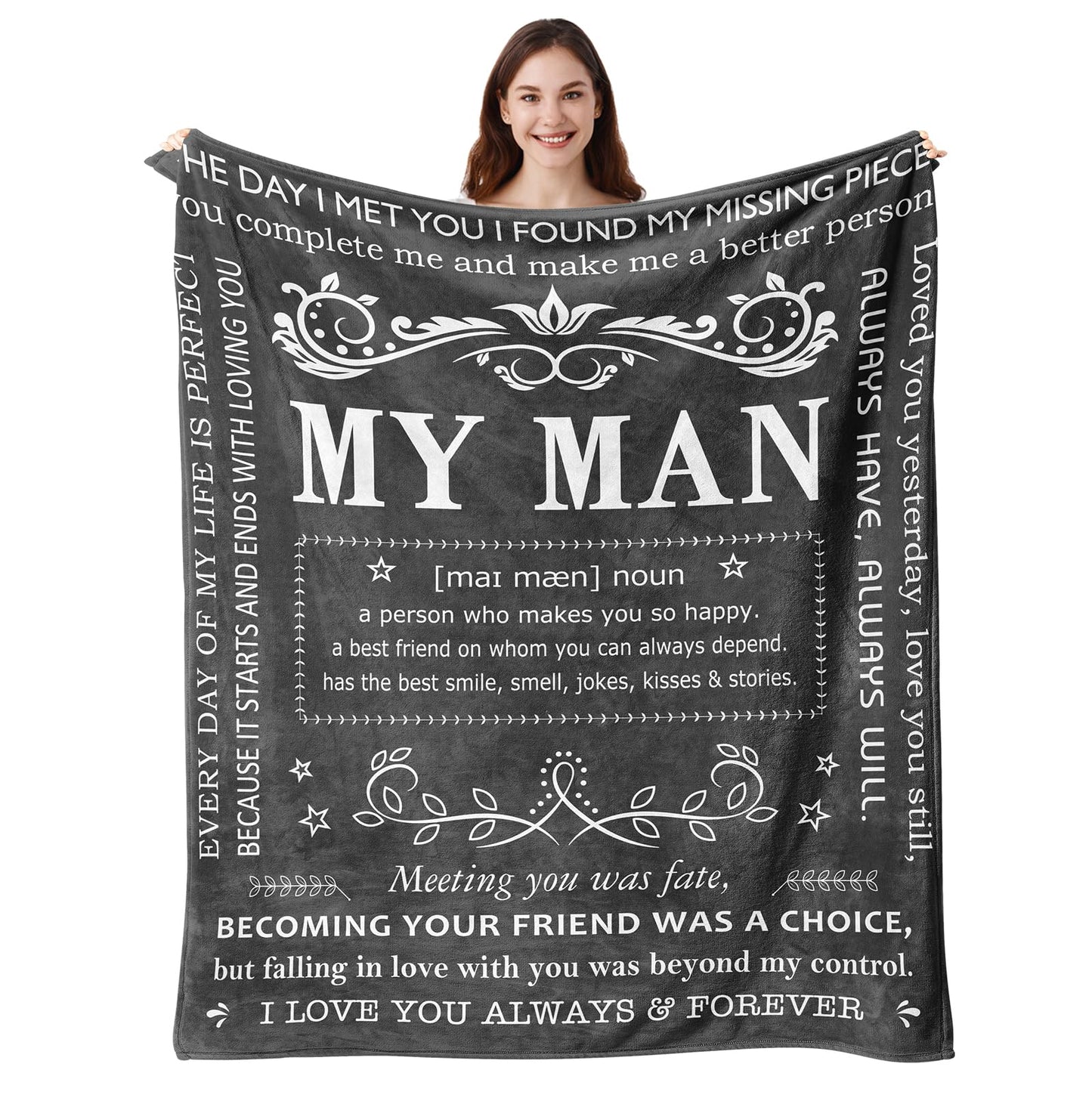Anniversary Throw Gifts for Him, Gifts for Boyfriend Husband, Husband Boyfriend Blanket 50"X60", Men Birthday Gift Ideas, I Love You Present for Him Soft Throw Blanket