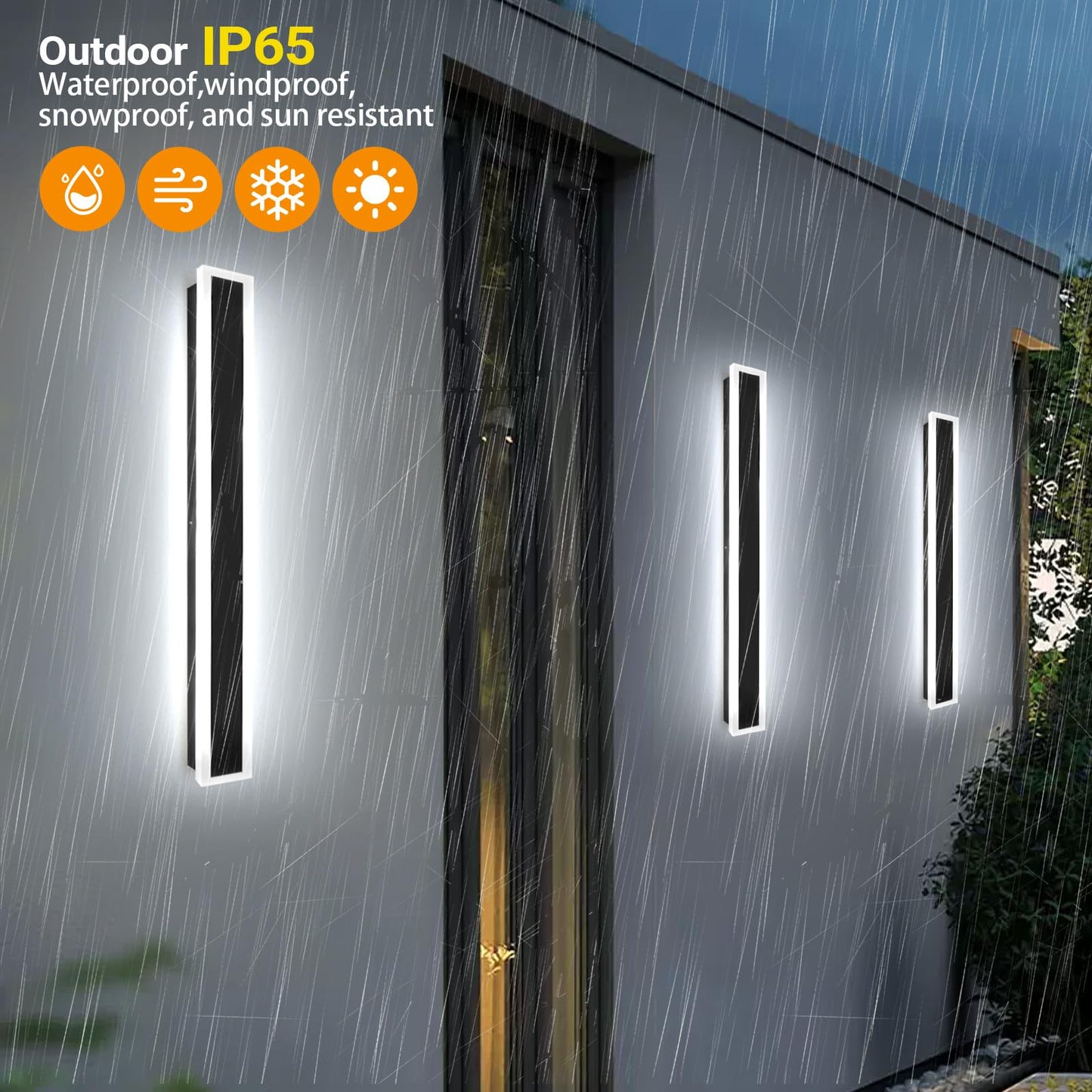 SUCICNISD 2 Pack 59.1In Outdoor Wall Sconces Black Modern Exterior Wall Light Fixtures for House 3CCT Dimmable Acrylic Long Outside Wall Light for Garage,Porch, Doorway, Stairway