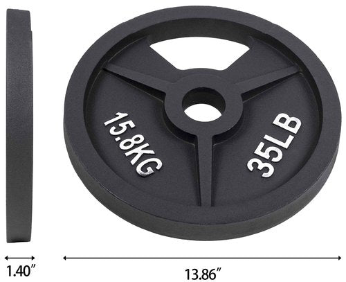 Signature Fitness Olympic 2-Inch Cast Iron Plate Weight Plate for Strength Training and Weightlifting, Style #7, 35LB Pair
