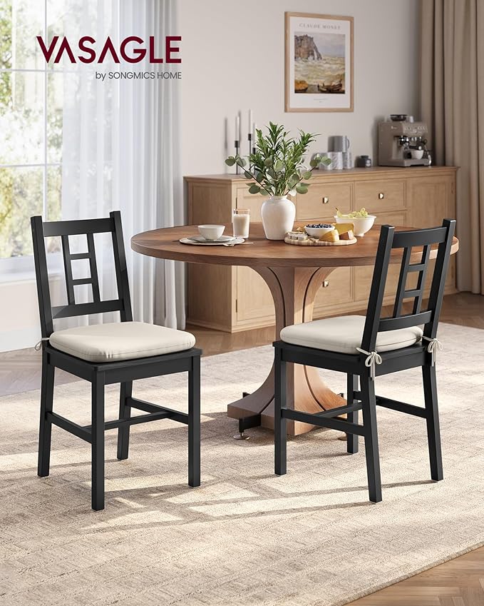 VASAGLE Wooden Dining Chairs, Set of 2, Kitchen and Dining Room Chairs, Removable Cushion, Curved Back, Each Supports 264 lb, Ebony Black UKDC150B01