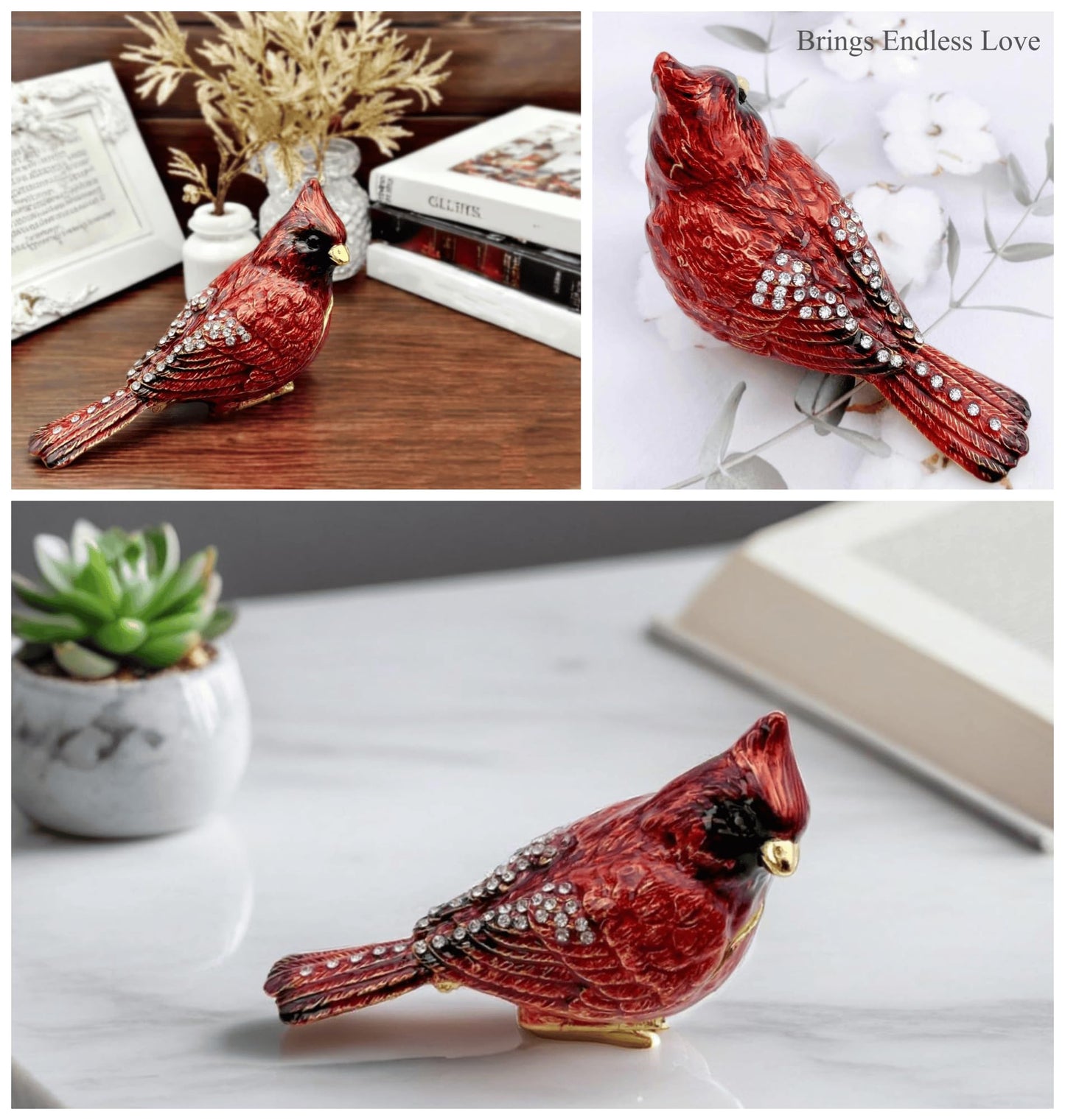 JWT Astyle Luxury Red Cardinal Bird Gifts Jewelry Trinket Boxes Hinged.Decorative Keepsake Ring Box.Necklace Rings Earrings Organizer.Bird Figurines Accents Home Decor Gifts for Women.