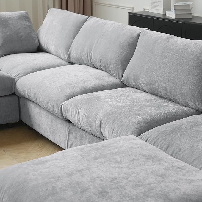 WJShome Cloud Couch Modular Sectional Sofa,100.5" V Shaped Couch, Convertible Wide Seater with Ottoman, 6 Seater for Living Room Set,Covers Washable&Replaceable,Gray
