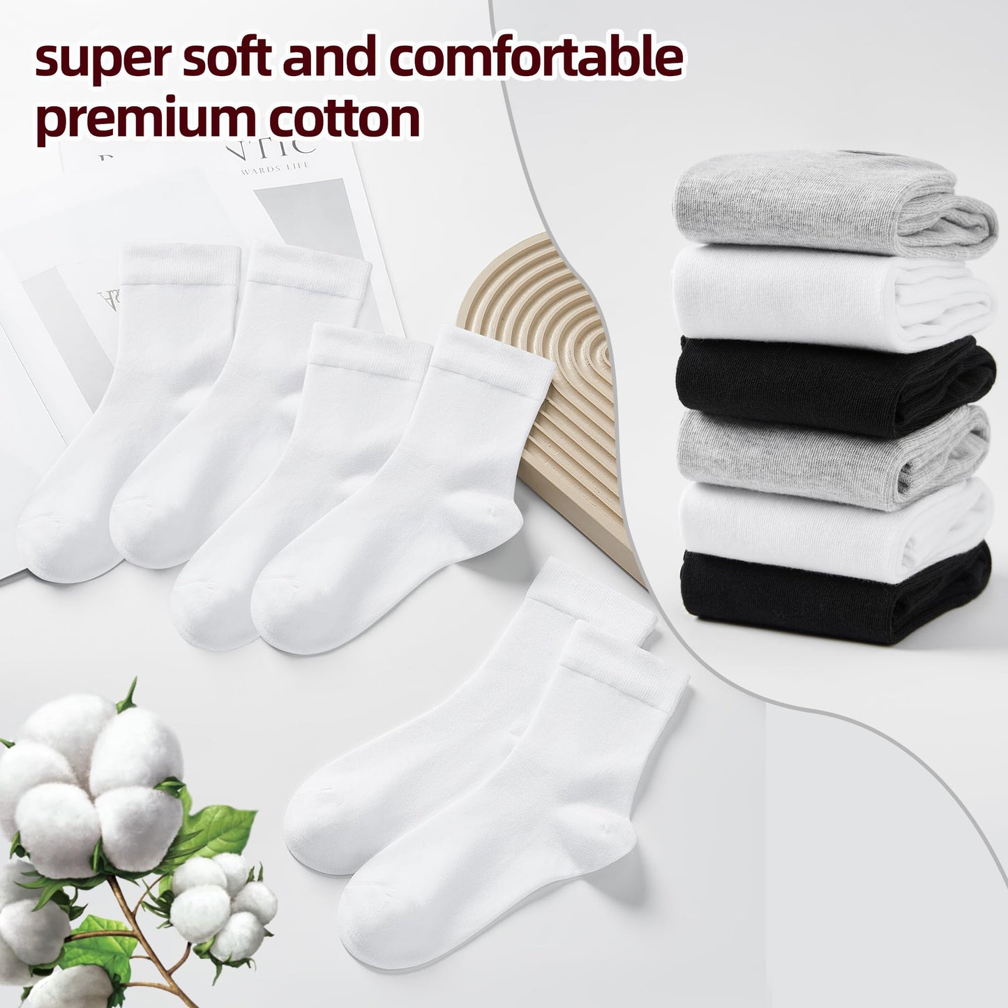 Corlap Women's Thin Above Ankle Socks - 6Pairs Cotton Casual Bootie Dress Crew Socks-Gift Box