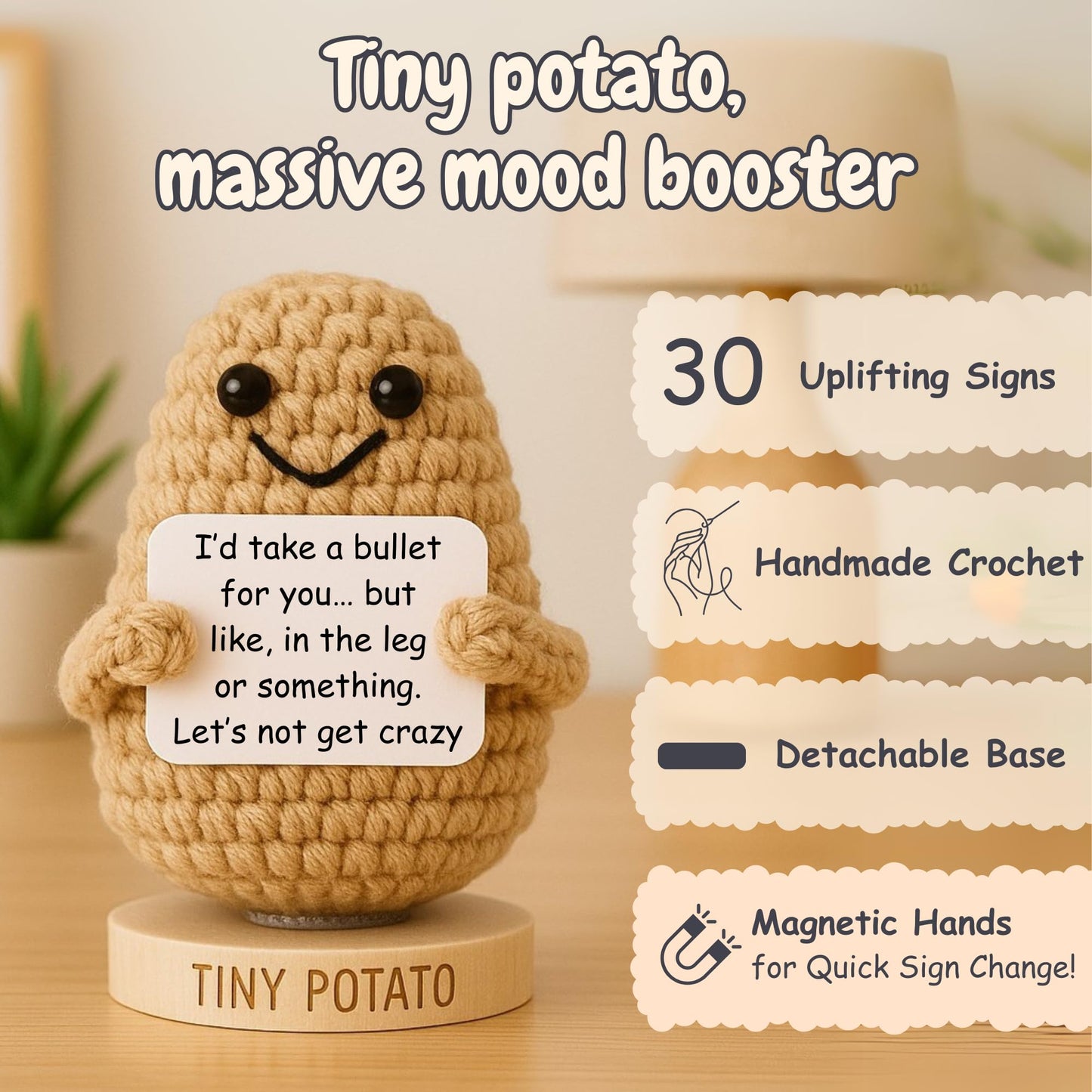 Funny Friendship Gift - Tiny Potato with 30 Sassy Messages for Women Friends Bestie BFF Bestfriend Coworkers - Best Friend Birthday Gifts for Women Men Her Him Sister Classmate - Positive Crochet