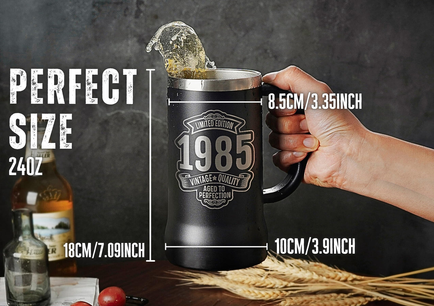 Onebttl 40th Birthday Gifts for Men, Birthday Gifts for Man, 24oz Stainless Steel Beer Stein, Vintage 1985
