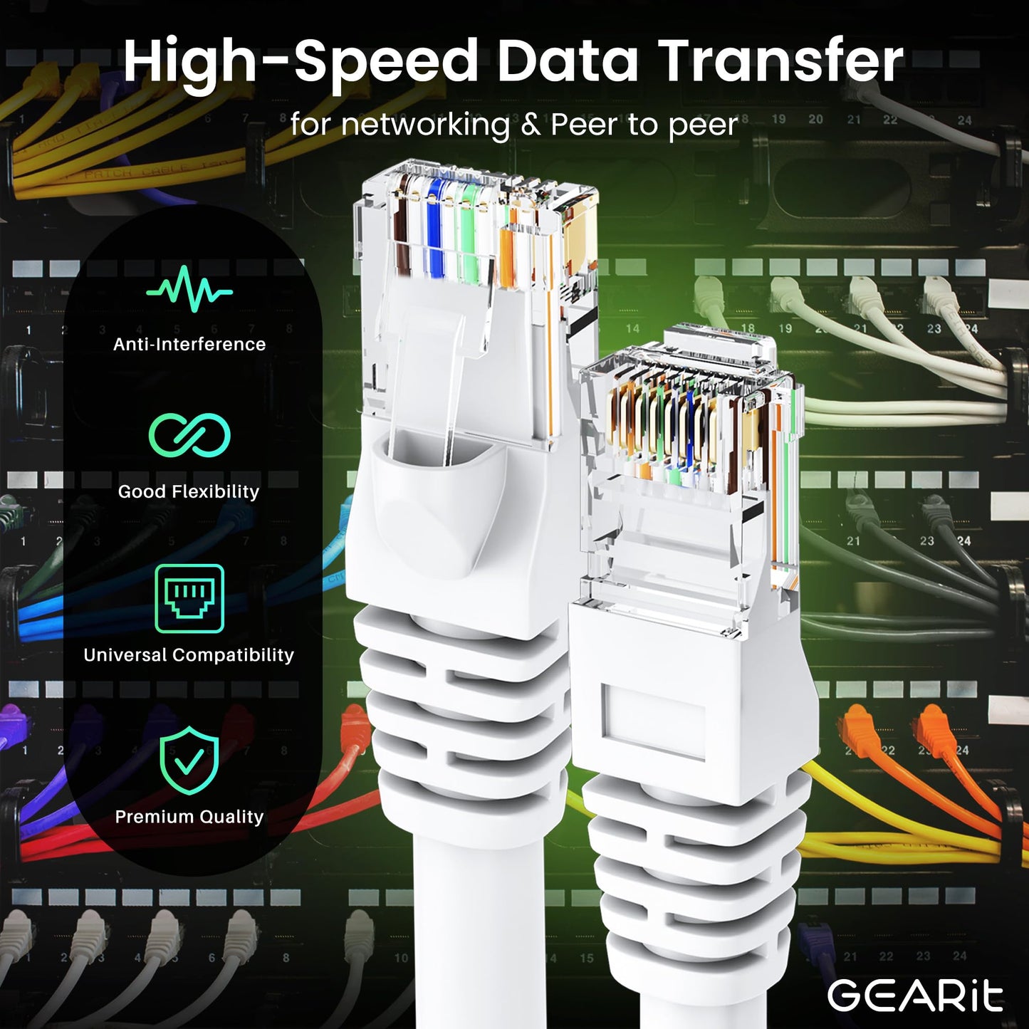 Gearit Cat 6 Ethernet Cable (24-Pack 4 Feet) Cat6 Network Patch, 10Gbps, Rj45, Snagless Cord, Gold-Plated Connectors, Internet F