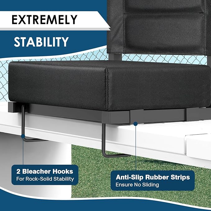 LLEVTIC Stadium Seats with Back Support,Bleacher Chairs with Cushion, Portable Folding Stadium Chair with Removable Cushion and Large Pocket for School Events Sports Game