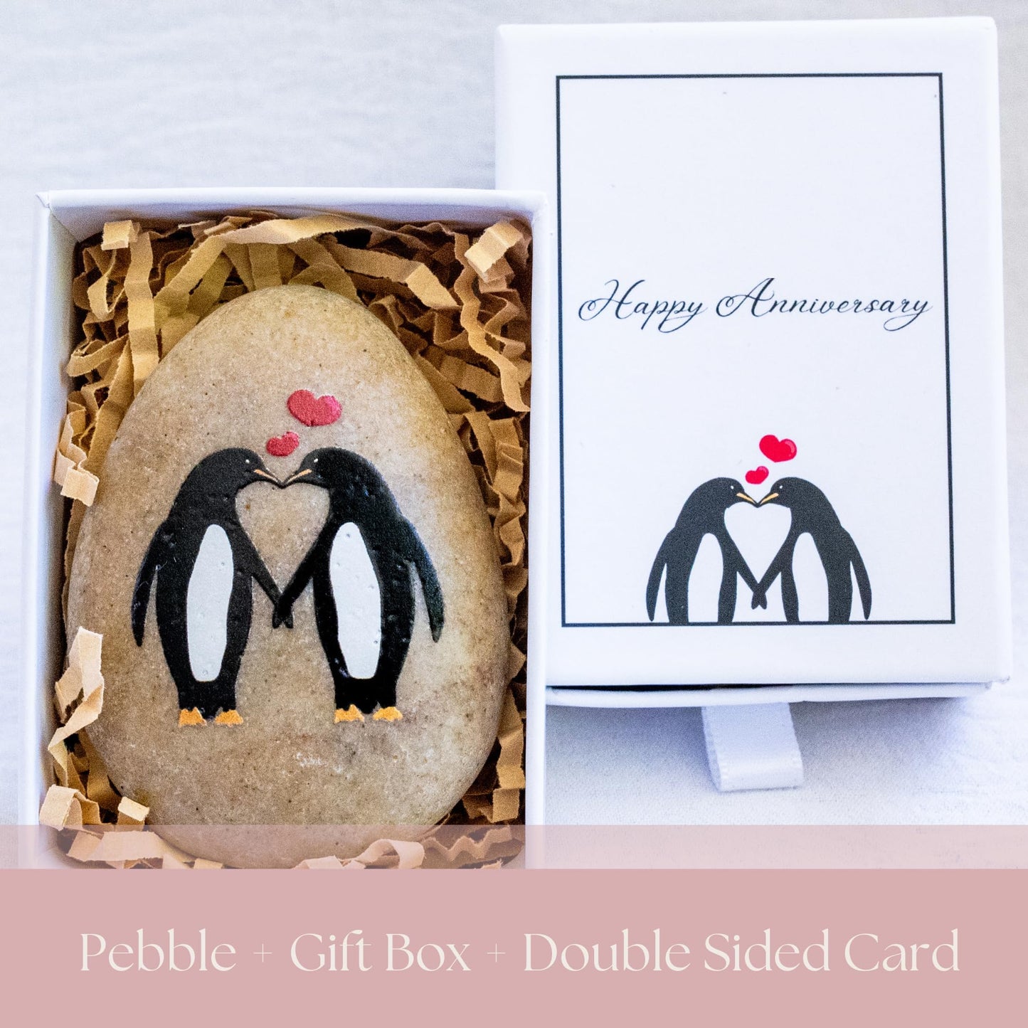 Wedding Anniversary Penguin Pebble Gift - Years Down, Forever to Go” Card & Happy Anniversary Box – Unique Gift for Husband, Wife, Boyfriend, Girlfriend – 1st 10th 25th 50th