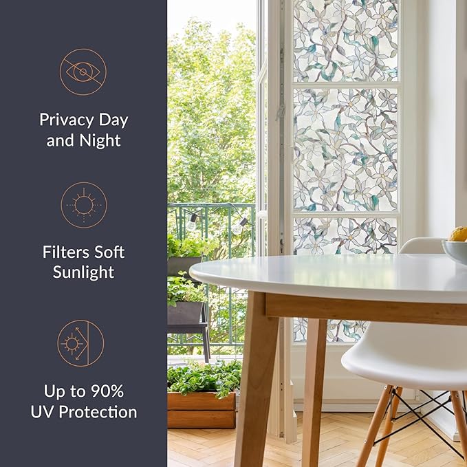 Artscape Jasmine | Privacy Window Film with Vibrant Colored Pattern | Non-Adhesive & UV Protection | Easy to Apply & Removable | 24 x 36 Inches | Made in USA