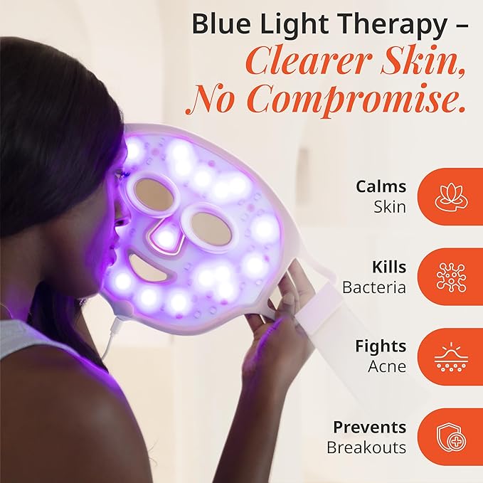 Vanity Planet VANA Red & Blue Light LED Face Mask - Silicone Light Therapy Mask for Anti-Aging, Acne Treatment - Adjustable, Lightweight, Reusable - White