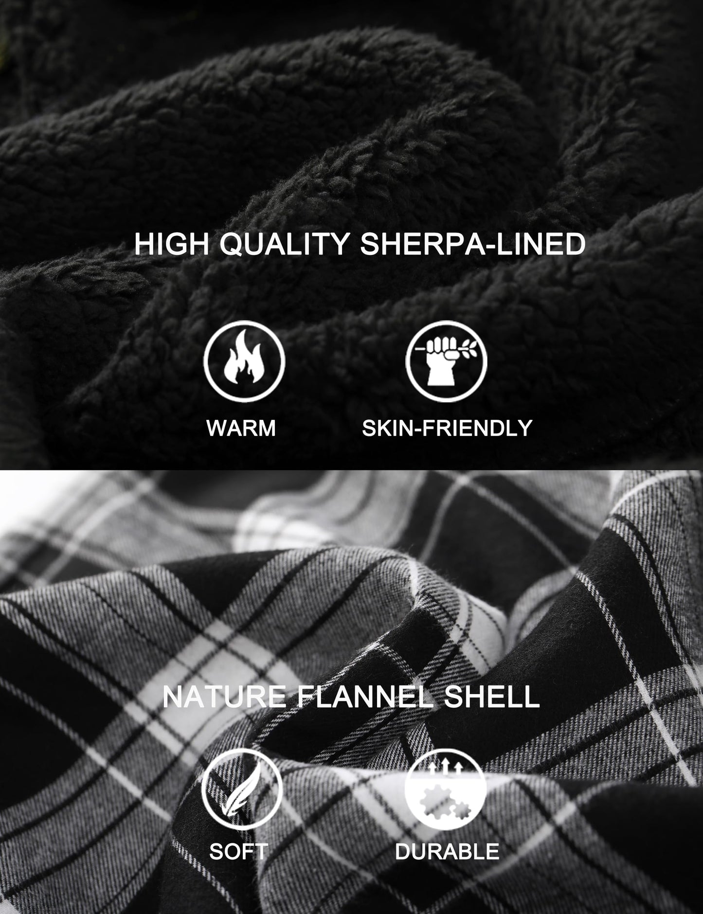 Ephemoca Men's Fleece Flannel Jacket Zip Up Plaid Cotton Hoodie Sherpa Lined Shirt Jacket Winter Warm Coats with Hood Black Large