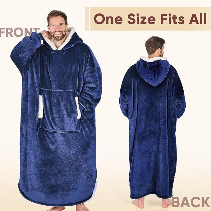 yescool Wearable Blanket Hoodie, Flannel Sherpa Fleece Blanket Sweatshirt for Adults Women Men,One Size Fits All