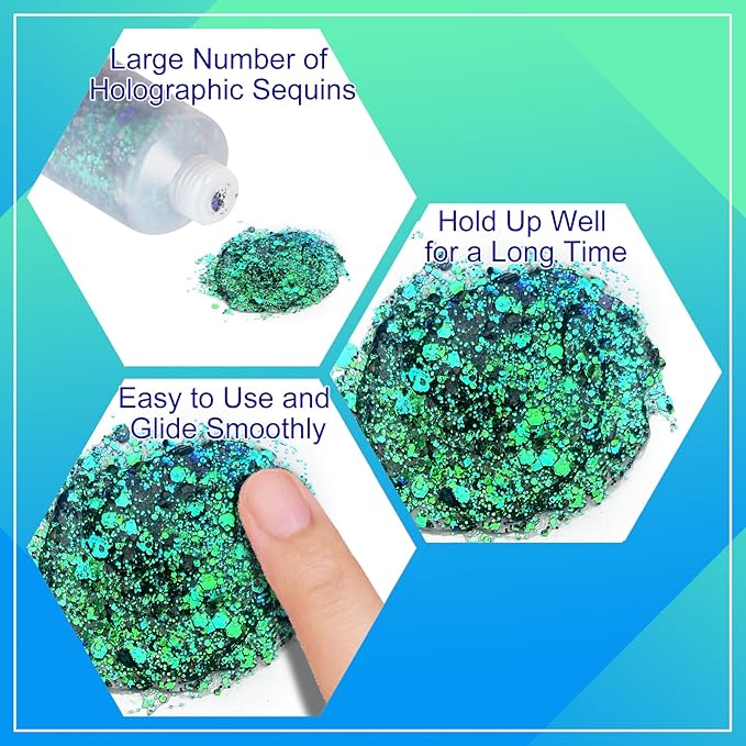 MEICOLY Chameleon Green Face Body Glitter,St Patricks Day Accessories,Color Changing Mermaid Face Glitter,Halloween Glitter Face Paint for Face Body Hair,Festival Rave Outfits Accessories for Women