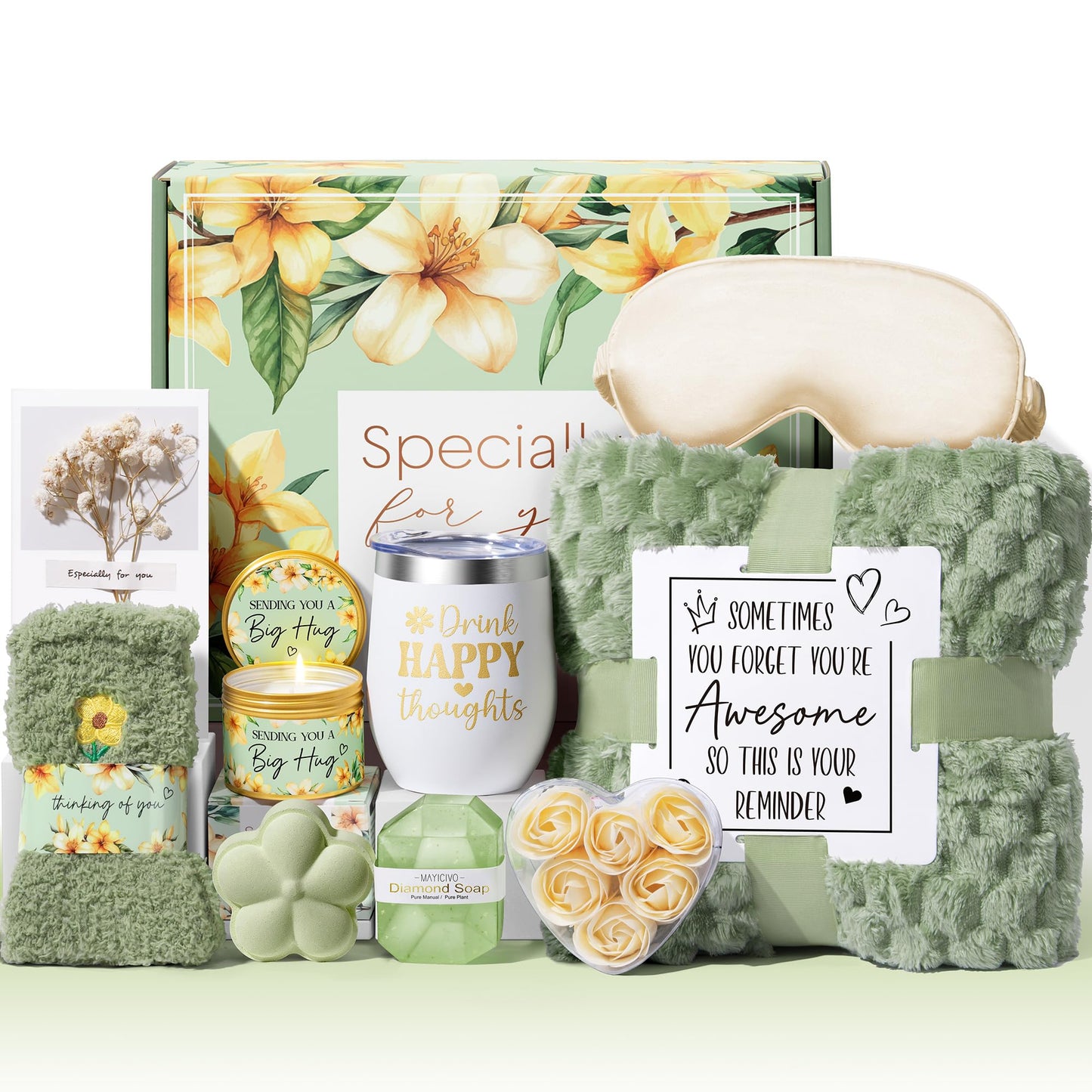 Birthday Gifts for Women Self Care Gifts, Vanilla Coconut Relaxing Spa Gifts Basket Bath Set Get Well Gifts Care Package Mothers Day Gifts for Mom Her Women Sister Friend Wife Grandma w/ Blanket
