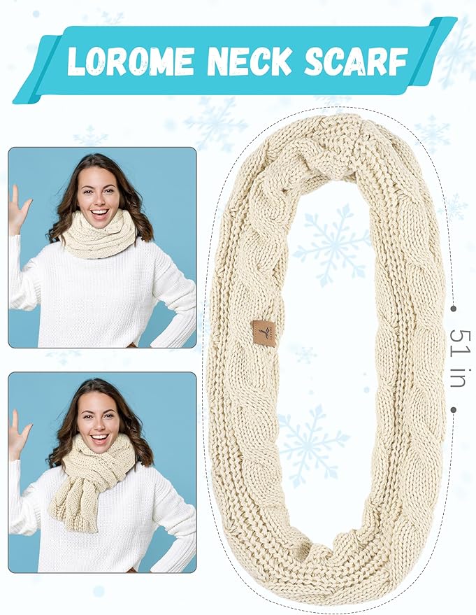 Winter Hat Scarf Gloves and Ear Warmer, Warm Knit Beanie Hat Touch Screen Gloves Set Winter Gifts Neck Scarves for Women