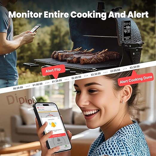 Smart WiFi Wireless Meat Thermometer Unlimited Range 7 NIST Cert.Sensors Accuracy ±0.5°F Sub-1G (10X Stronger than Bluetooth)APP&Digital Base,Monitor for BBQ, Grill,Oven, Smoker(1,Silver,Small)