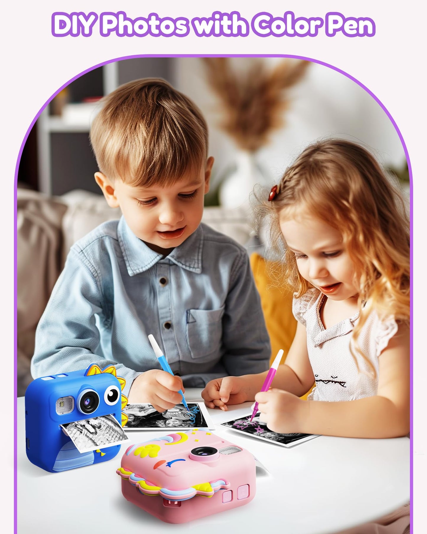 KOKODI Kids Camera Instant Print, Toddler Cameras Christmas Birthday Gifts for Girls Age 3-12, Digital Video Instant Printable Camera for Kids,Toys for Ages 5-7 Girls (Pink)