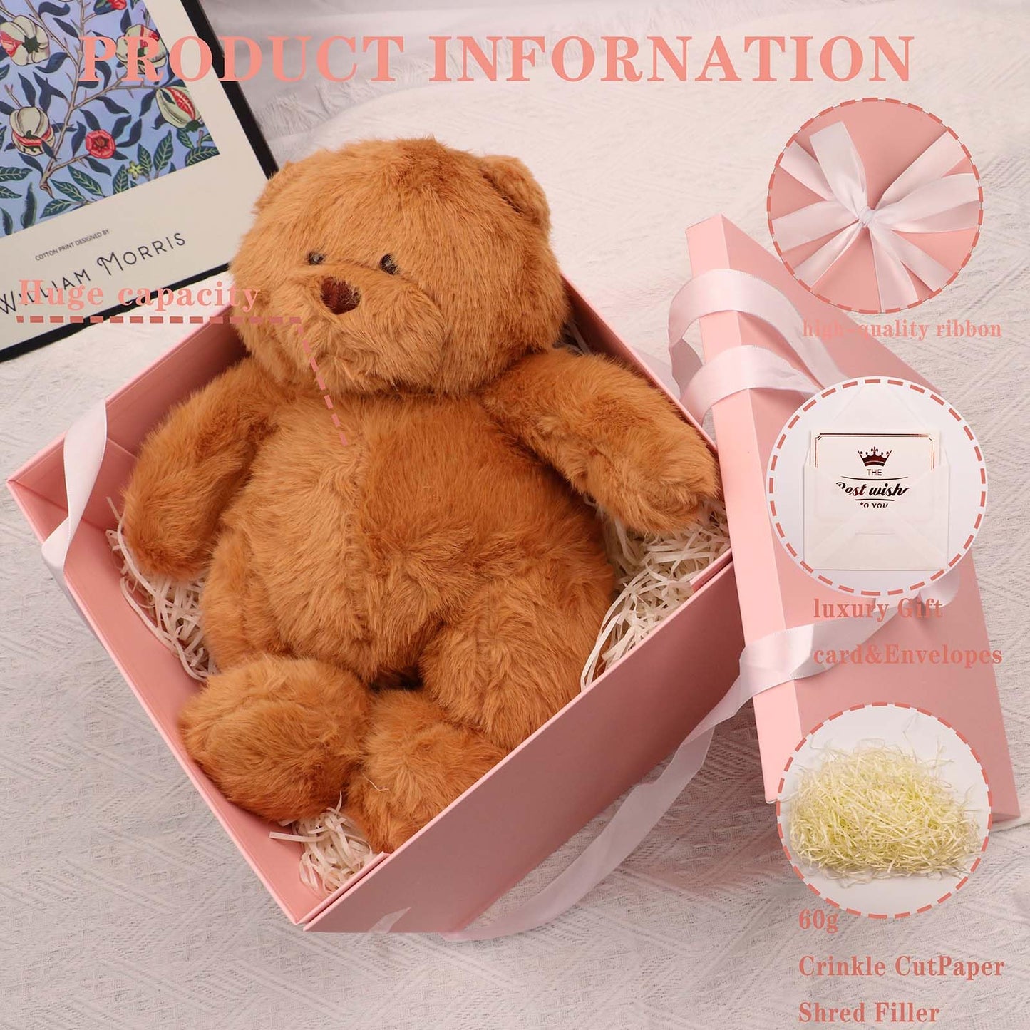UoeRing Large Gift Box with Lid 12x12x11 Inch,Pink Gift Boxes for Presents Packaging for Birthdays,Valentine's Day,Mother's Day,Christmas with Ribbon Card Envelope Shredded Paper Fill (Matte Pink)