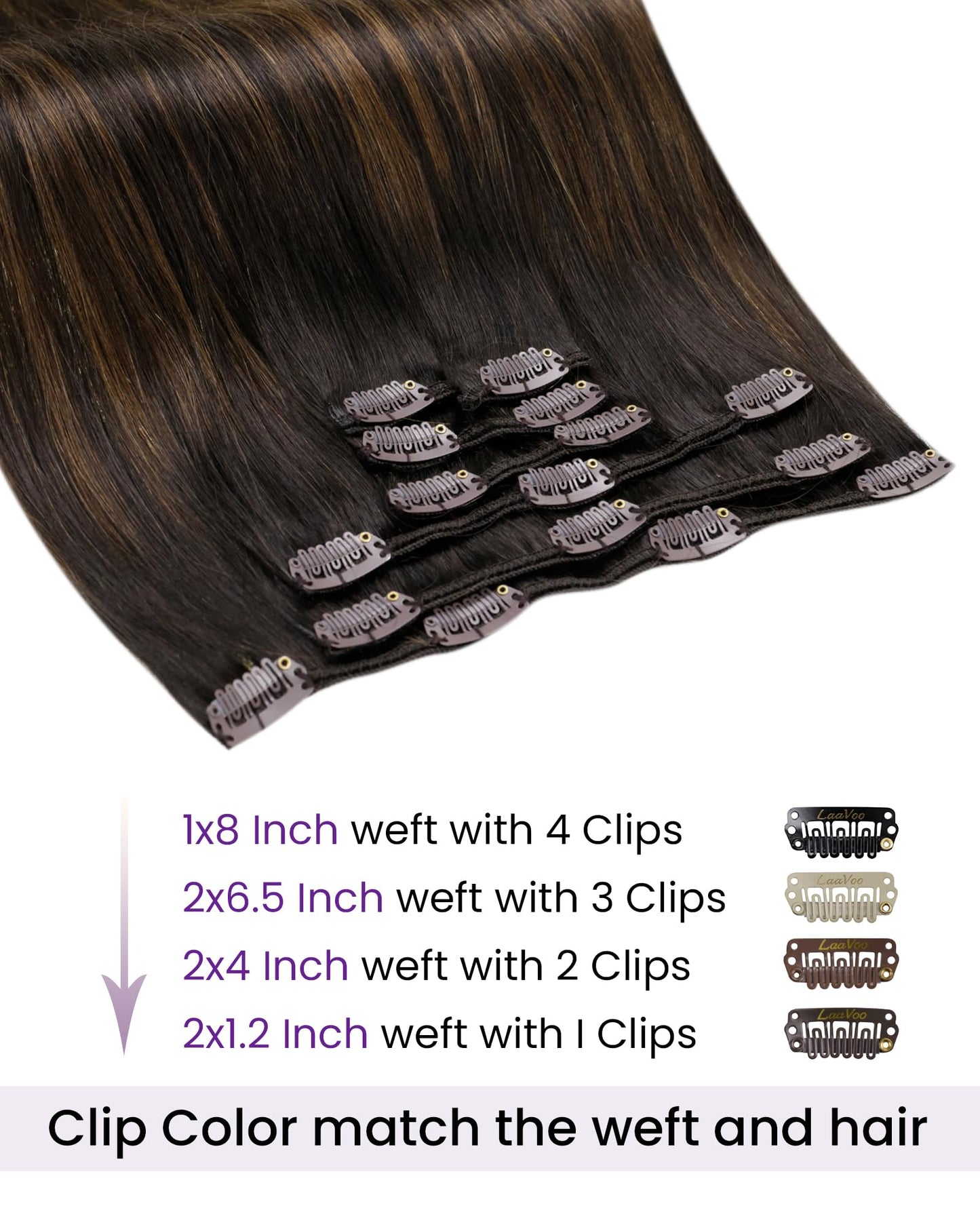 LaaVoo Clip in Hair Extensions Dark Brown Balayage Chestnut Brown Hair Extensions Clip ins Real Human Hair Light Brown Human Hai