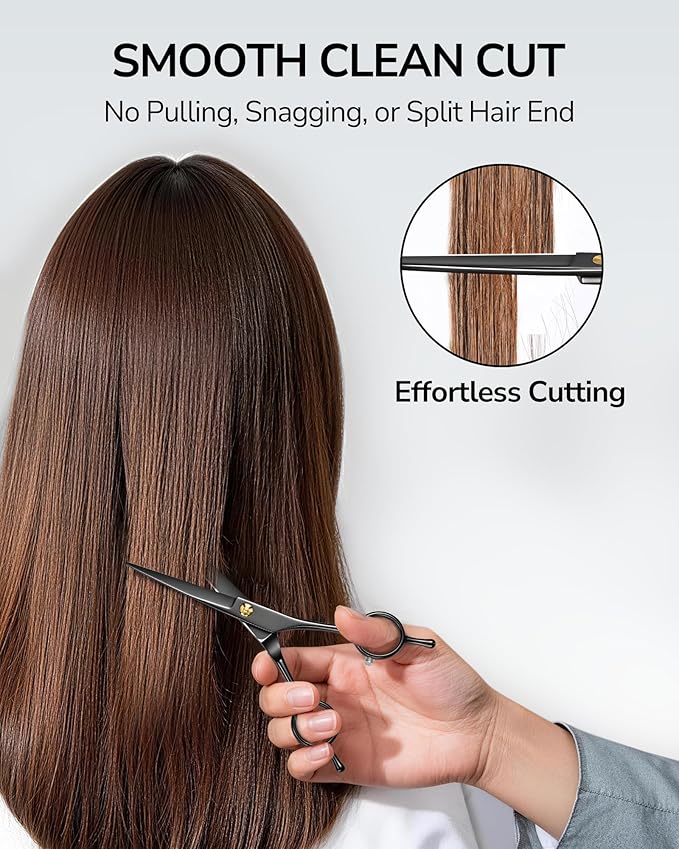 ULG Hair Cutting Scissors Professional Salon Shears 6.5-Inch Ultra Sharp Barber Scissors with PU Leather Case, Left/Right Symmetrical, Stainless Steel Haircut Scissors for Men, Women, Salon & Home Use