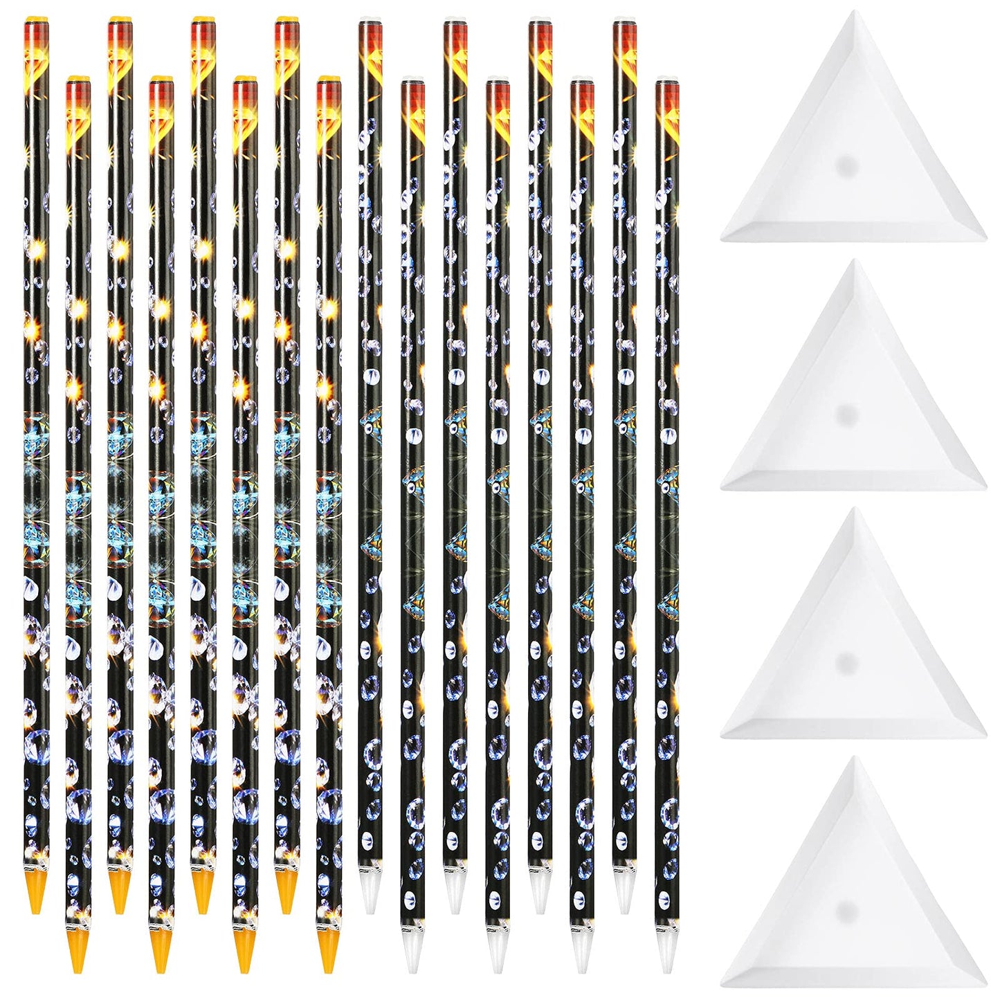 20 Pcs Rhinestone Picker Pen Set, 16 Yellow and White Self Adhesive Nail Dotting Wax Pen with 4 Triangular Bead Separator, Cryst